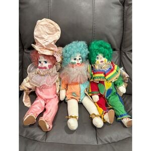 Robin Woods Clown Dolls 1983 Set of 3 Mardi Gras Collection Vintage